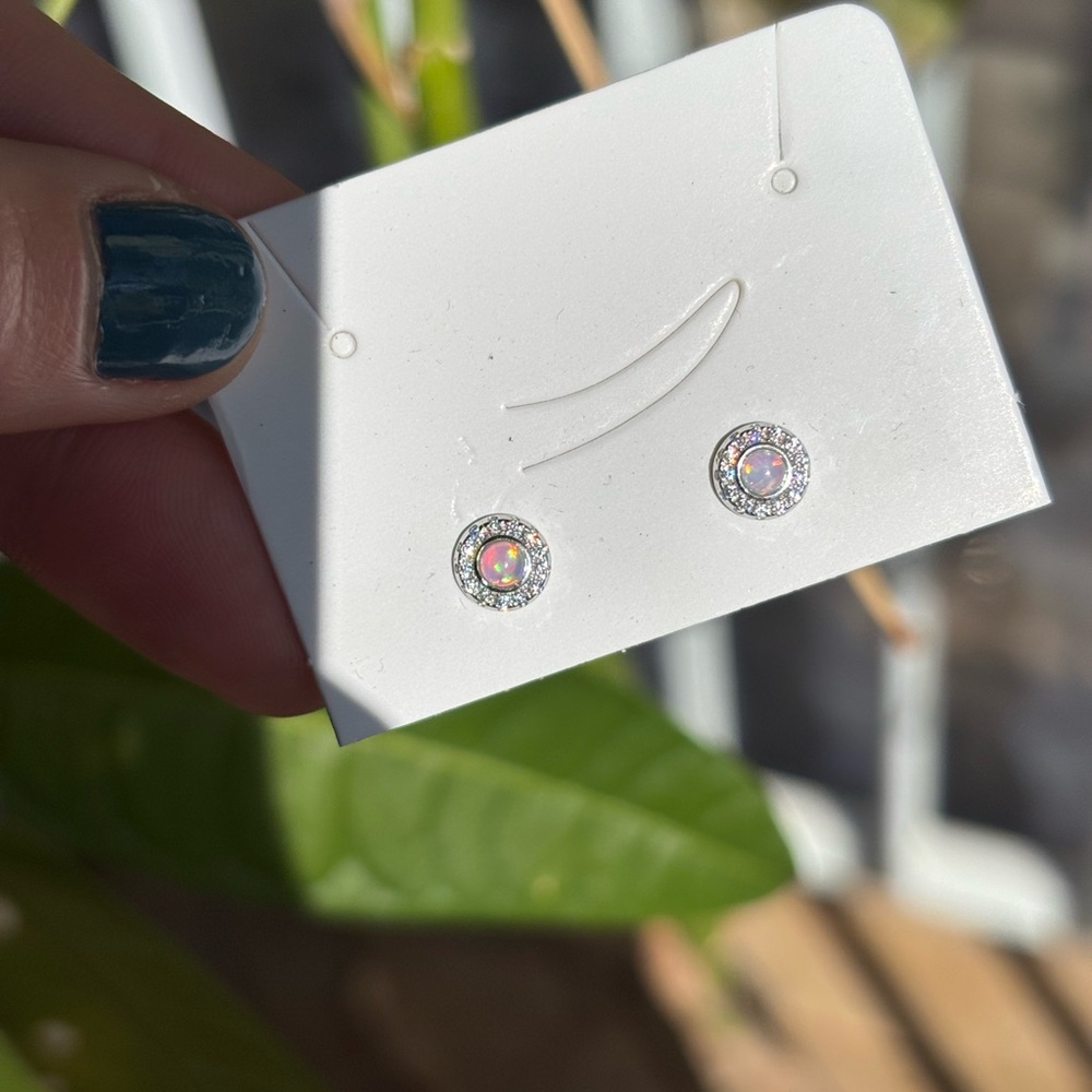Sterling Silver .925 White Opal Stud Earrings